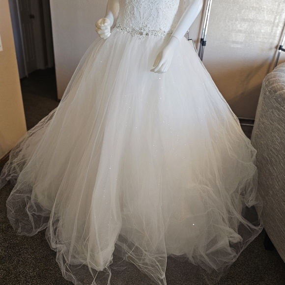 Lovely wedding train dress L 412W organza ivory lace-up back court train sequins - Picture 6 of 12